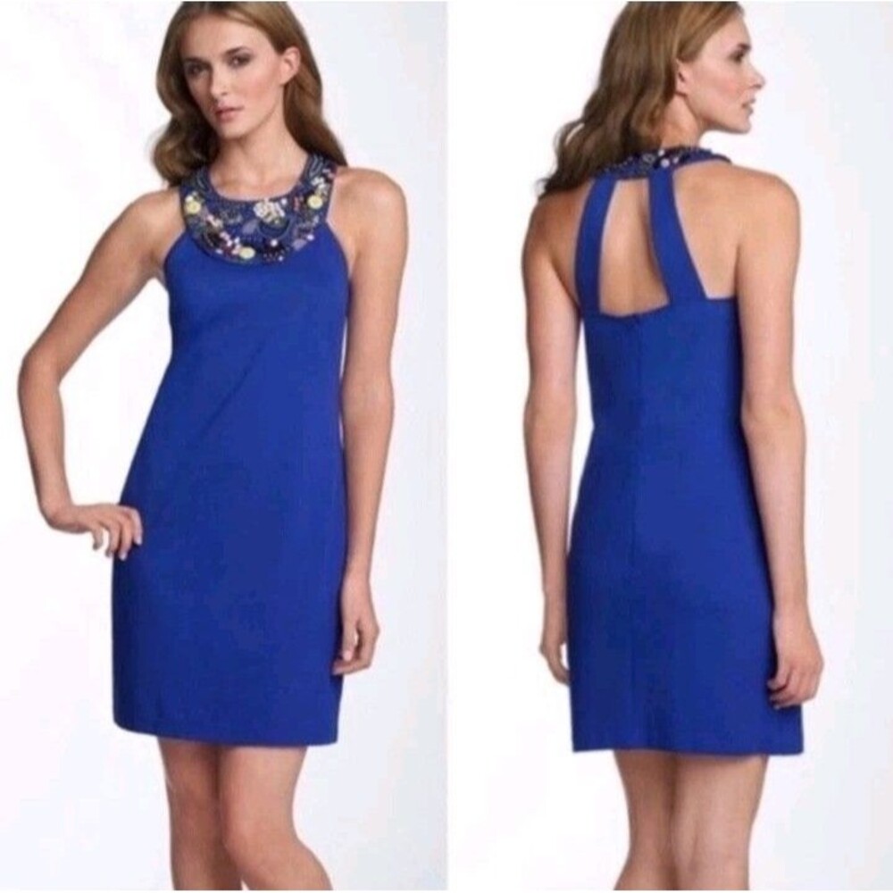 Trina Turk  Royal Blue Beaded Embellished Mini Dress Size 8 Evening MSRP $348